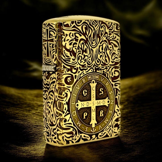 Zippo Constantine Armor Lighter: St. Benedict Medallion, Brass