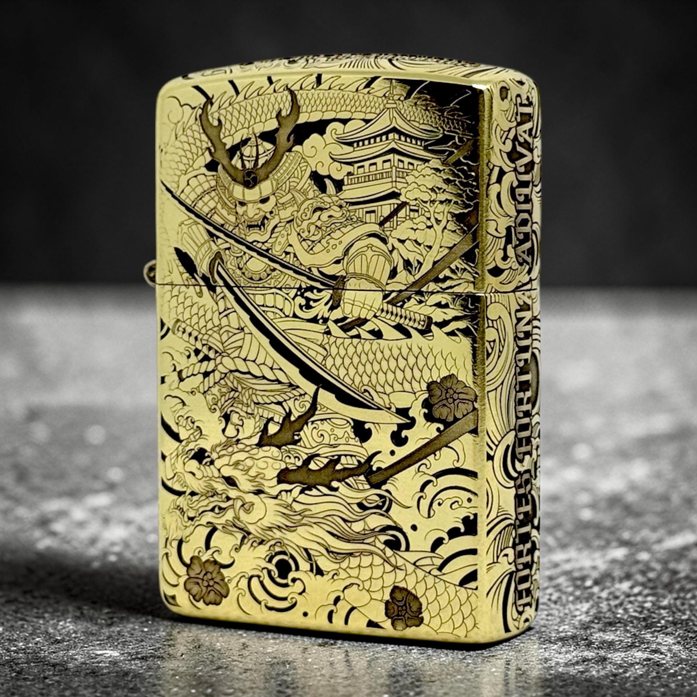 コレクション Zippo Excalibur Zippo Armor Samurai Dragon Engraved Brass Lighter, Japanese
