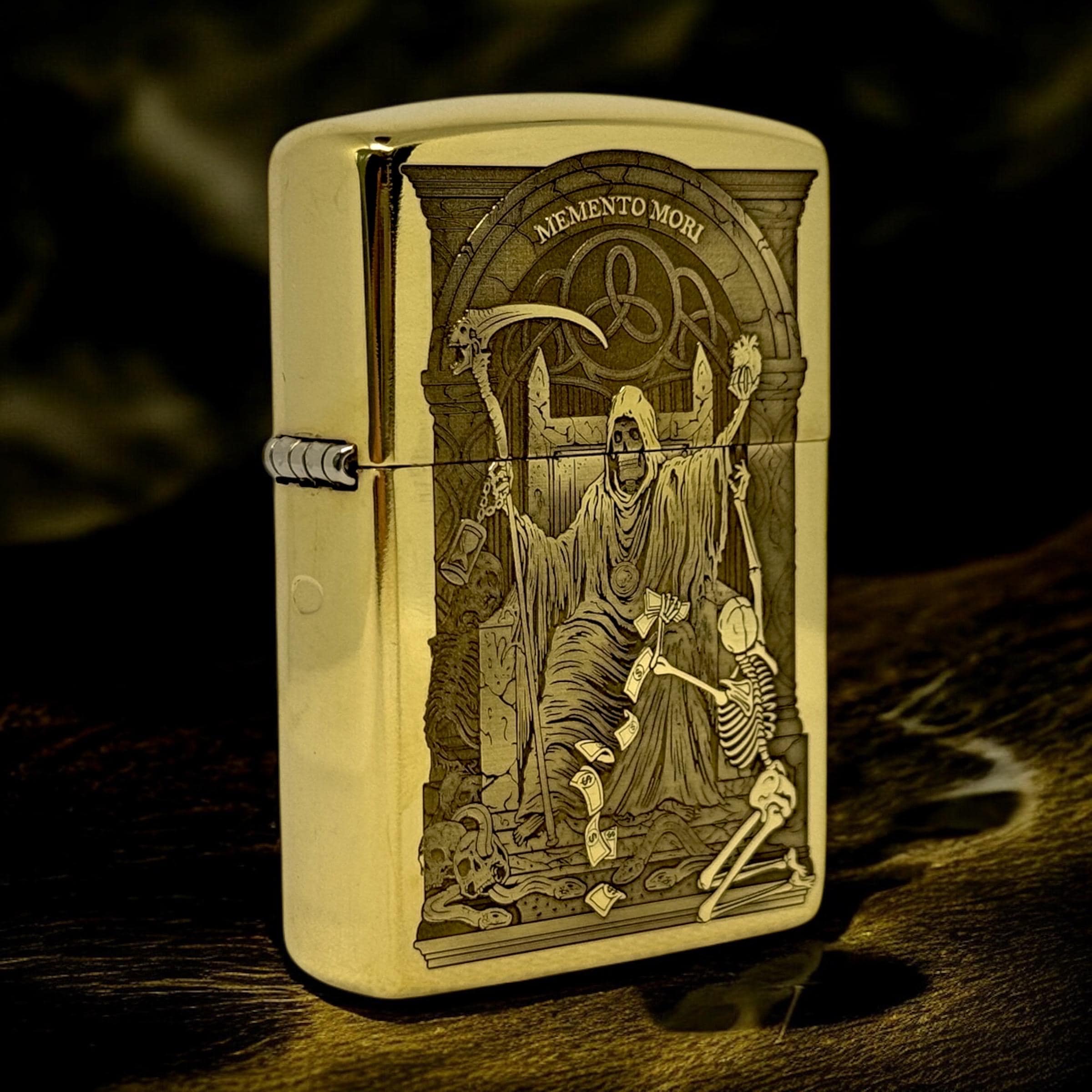 Memento Mori Custom Zippo Armor Brass Lighter – Deep Engraved