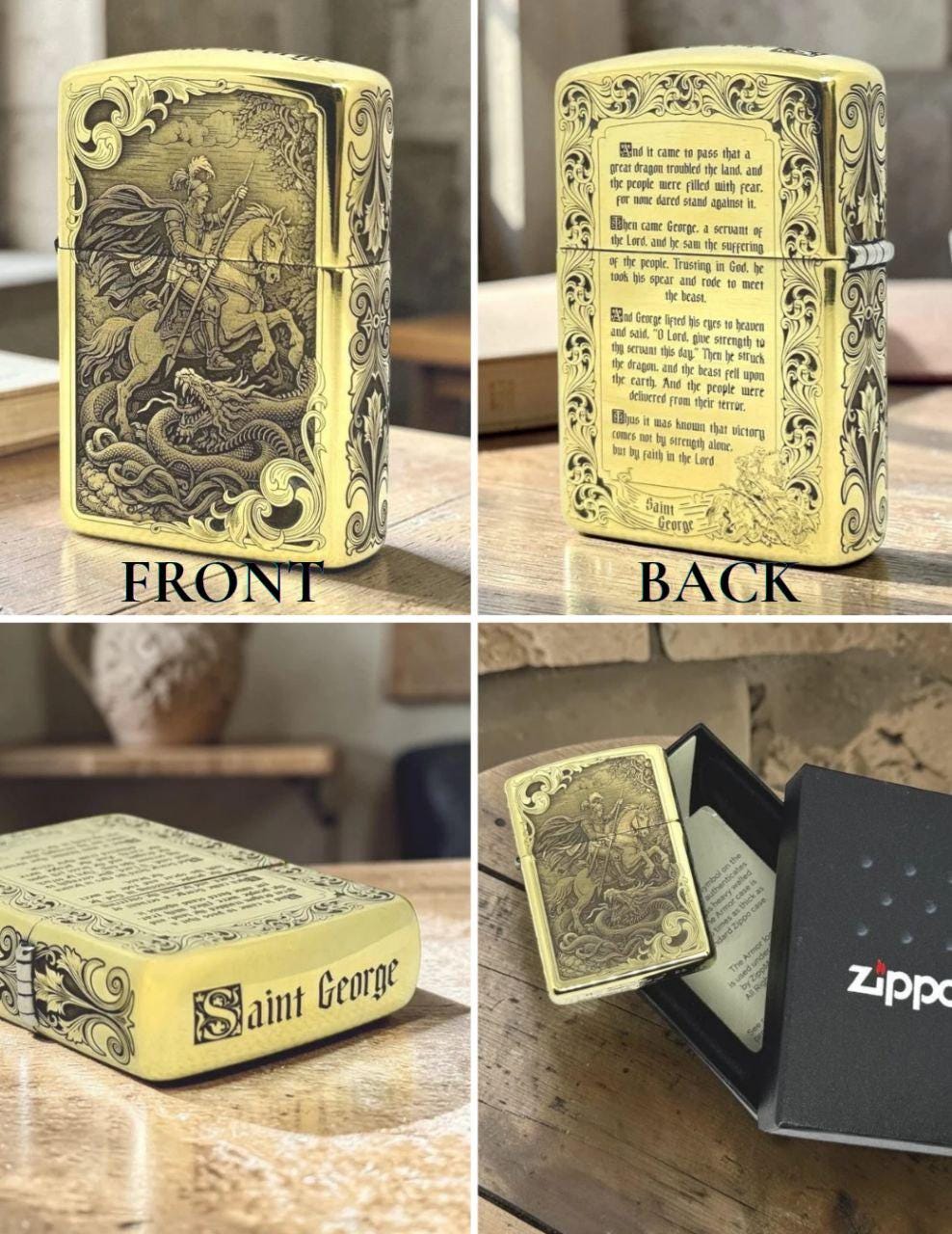 Zippo Armor Saint George Engraved Brass Lighter Luxury Christian