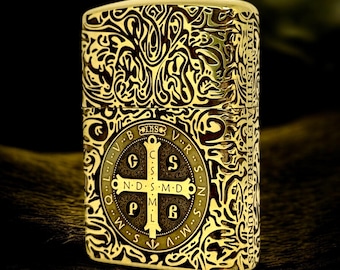 Zippo Constantine Armor Lighter: St. Benedict Medallion, Brass Engraving
