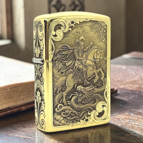 Zippo Armor Saint George Engraved Brass Lighter Luxury Christian