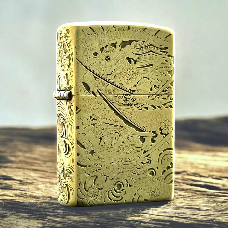 Encendedor Zippo personalizado con diseño de guerrero japonés samurái imagen 2