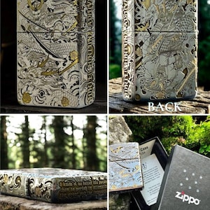 Samurai Armor Zippo Lighter Deep Carved Japanese Warrior & Dragon EDC Gift for Him image 3