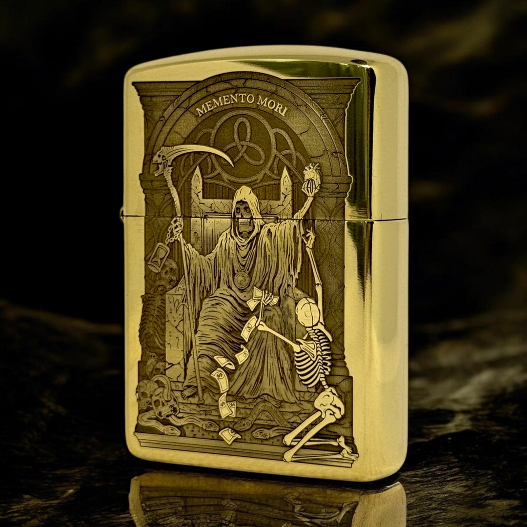 Memento Mori Custom Zippo Armor Brass Lighter – Deep Engraved