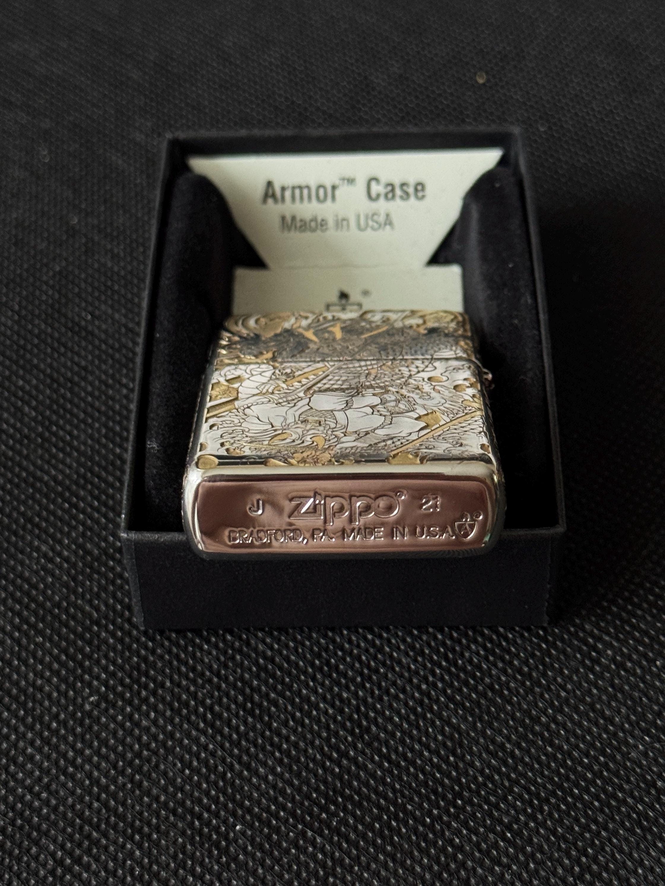 Samurai Armor Zippo Lighter Deep Carved Japanese Warrior & Dragon 