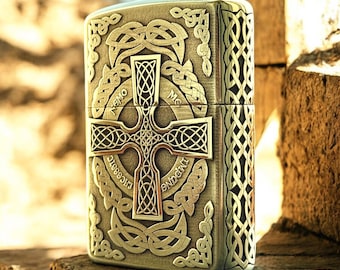Celtic Custom Brass Zippo Armor Lighter - Gift for Him