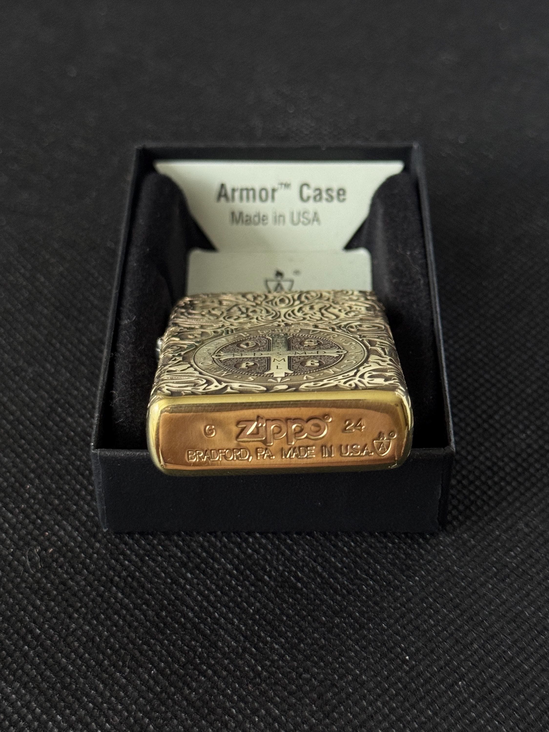 Zippo Constantine Armor Lighter: St. Benedict Medallion, Brass