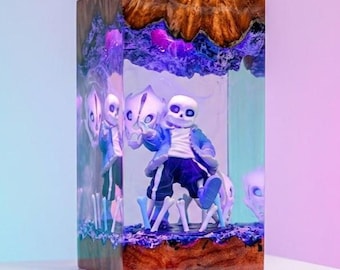 Sans the Skeleton Resin Lamp Diorama| Custom Gamer Night Light| Unique Epoxy Art Skeleton Figure |Gaming Room Decor