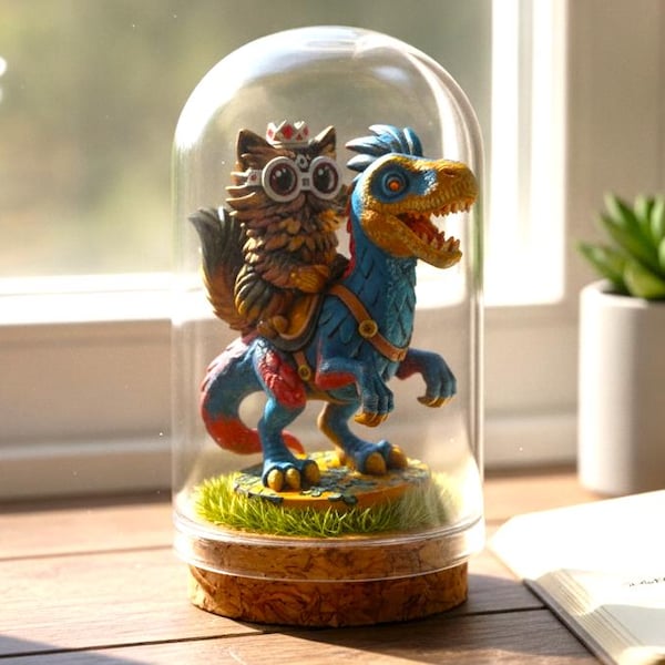 Dungeon Crawler Carl Princess Donut Mongoliensis Figure In Glass Cloche | Handmade RPG Miniature Diorama | Unique Gaming Desk Decor Fan Gift