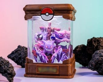 Ghost Gang Mini Resin Lamp, P.km Ghost Type Evolution Diorama, Tiny Game Room Decor Gift, Spooky Anime Terrarium Lamp