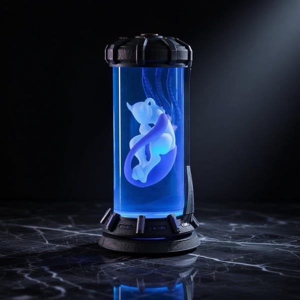 BIONIC M.ew2 Genetic Creature Resin Night Light, Futuristic Capsule Lab Lamp, Sci-Fi Epoxy Art Lamp, Unique Gamer Gift, Anime-Inspired Decor