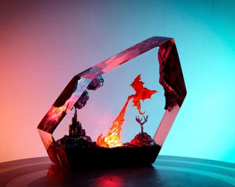 EXCLUSIVE Handmade Wings of Fire Resin Lamp – Fantasy Dragon Light, Mystical Flame-Breathing Dragon Decor for Home or Gift