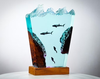 PREMIUM Whale Ocean Lamp - Handmade Ocean Spirit Resin Lamp - Inspired Crystal Light, Deep Sea Epoxy Art & Unique Gift for Nature Lovers