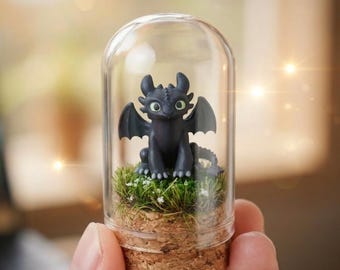 Nouveau terrarium miniature en dôme de verre dragon fureur nocturne, figurine cloche, diorama dragon, cadeau fantastique pour les amateurs de dragons