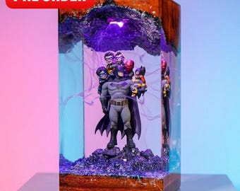 Preorder Batfam Resin Lamp | Handmade LED Hero Diorama Light | The Robins and Batman Scene | Geek Desk Lamp | Collector Gift for Family