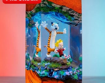 Preorder Calvin And Hobbes Resin Wood Lamp|Handmade Resin Art Deco|r Comic Strip Gift For Fans Nostalgic Room Decor