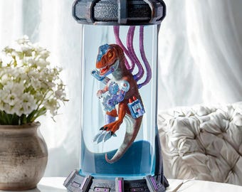 NEW Cyber T-Rex Dinosaur Resin Night Light, Sci-Fi Jurassic Lab Lamp, Futuristic T-Rex Diorama, Epoxy Resin Art Lamp, Unique Home Decor