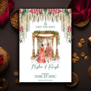 Digitale indische Hindu-Hochzeit Save The Date Einladung, Hochzeitseinladung, Custom Design