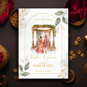 Custom Indian Hindu Wedding Save The Date Invitation: Digital Download