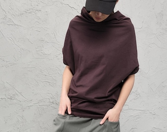 Burgundy Loose Top – Bat Sleeve Oversized Shirt in Plus Size | THUBAN 1089