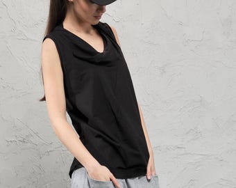 Schwarzes Yoga Tank Top – Minimalistische Baumwolle Plus Size Tank Top | 1080