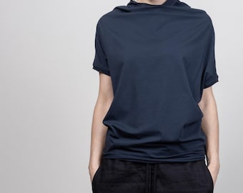 Muted Blue Loose Cotton Top – Oversized Short Sleeve | THUBAN 1084