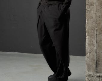 Black Wrap Pants – Wide Leg Asymmetrical Trousers | THUBAN 3039