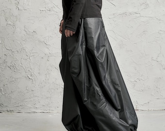 Reversible Asymmetrical Skirt, Black and Dark Green Double-Sided Maxi Skirt, Avant Garde Clothing, THUBAN
