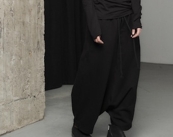 Black Drop Crotch Pants – Wide Leg French Terry Trouser | THUBAN 3047