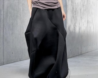 Black Neoprene Balloon Skirt, Avant Garde Maxi Skirt Women, Elastic  Waist Skirt, Oversized Sculptural Skirt with Pockets