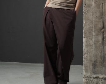 Muted Bordeaux Wrap Pants – Wide Leg Asymmetrical | THUBAN 3039