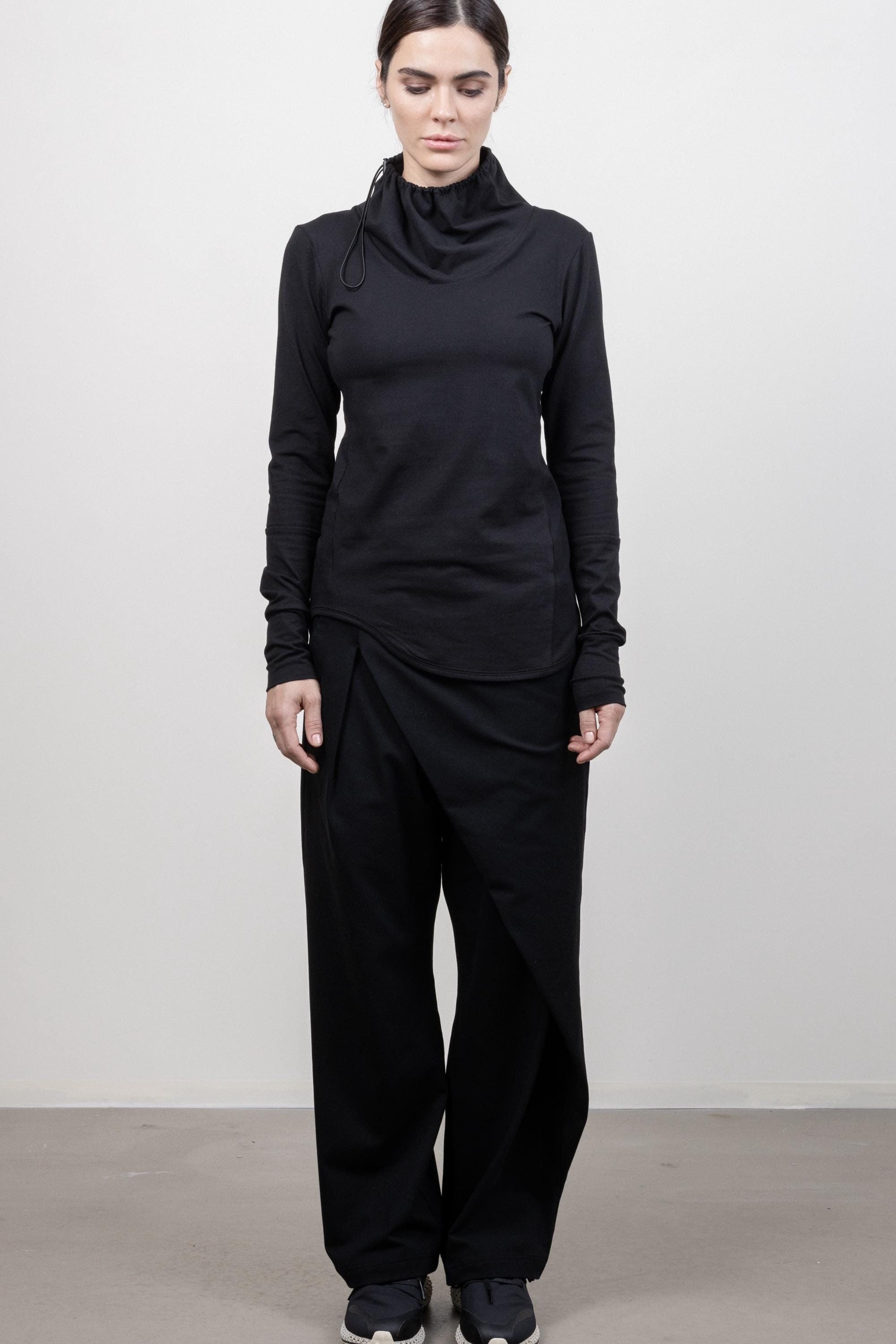 Black Avant-Garde Fitted Top, Minimalist Long Sleeve Blouse, Women's Contemporary Shirt, Sleek Tailored Design, Capsule Wardrobe, THUBAN