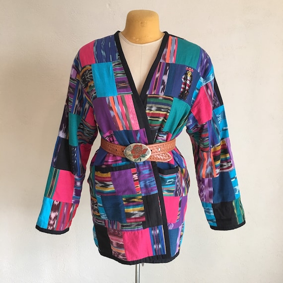 Vintage hand woven Guatemalan Rainbow Patchwork Ja