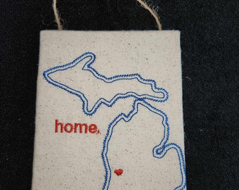 Embroidered Michigan wall hanger art