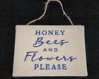 Wall hanging Embroidery art Honey Bees & Flowers Please