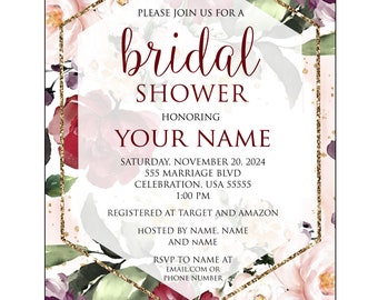 Flower Bridal Shower Invitation 5x7