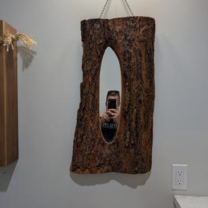 Wood Framed Mirror For Wall Mirror For Home Decoration For Wall Live Edge Glass Mirror With Wood and Bark Rustic Frame For Wall Decor