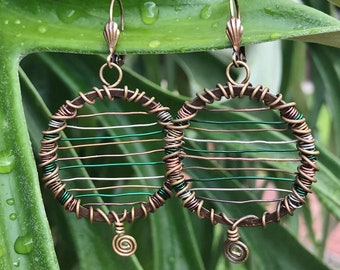 Horizontal Hold Mixed Wire Wrapped Round Hoop Earrings