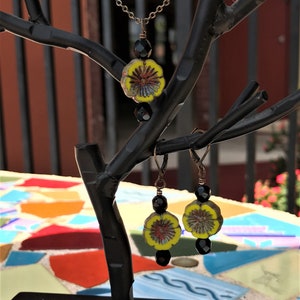 Cute Little Bohemian Style Chartreuse Flower Pendant and Earring Set image 5