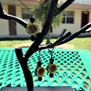 Cute Little Bohemian Style Chartreuse Flower Pendant and Earring Set image 3