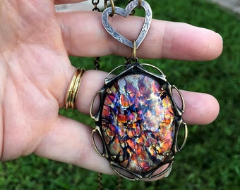 I Love Autumn Leaves Harlequin Dichroic Glass Pendant