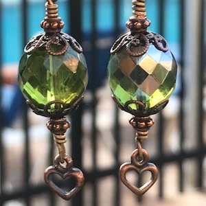 Earth Day Earrings with Gorgeous Fire Polished Olivine Faceted Czech Glass