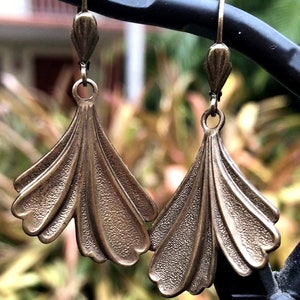 Lovely Brass Ginkgo Leaf Earrings with Lever Backs Ear Wires Having Cute Little Fan Accents image 4
