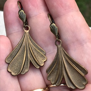 Lovely Brass Ginkgo Leaf Earrings with Lever Backs Ear Wires Having Cute Little Fan Accents image 6