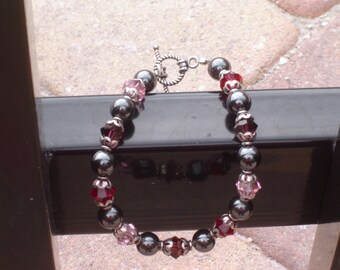 7 1/2 in.  Swarovski and Hematite Bracelet with Bali Silver