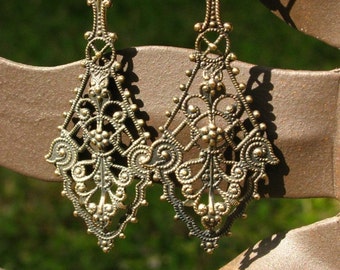 Victorian Paisley Filigree Earrings with Vintage Brass Stampings