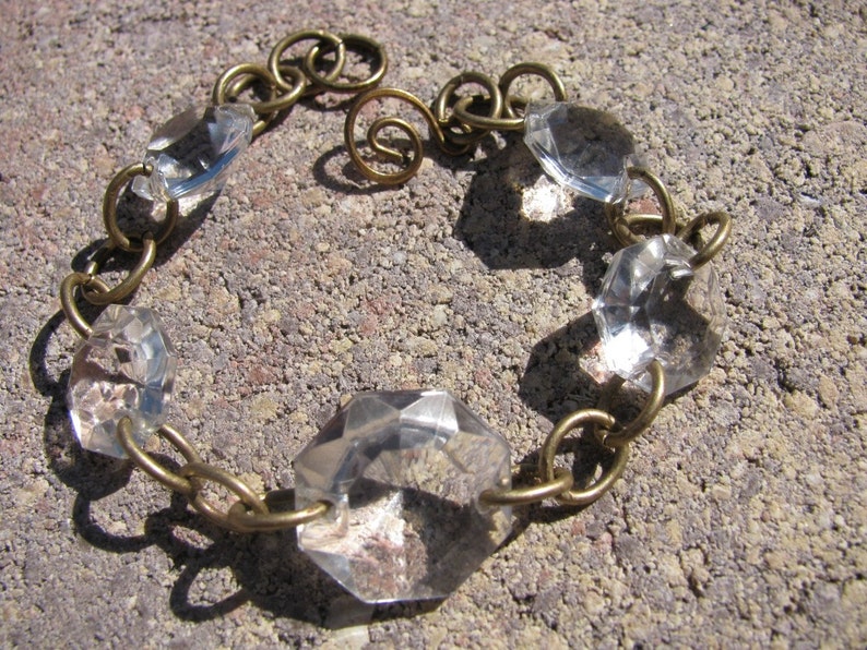 Vintage Chandelier Crystal Bracelet with Brass Chain image 2