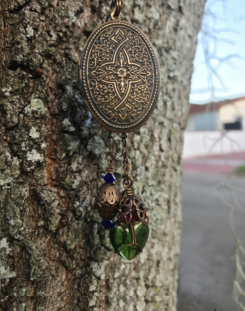 Large Celtic Style Locket with Charms and Beaded Chain