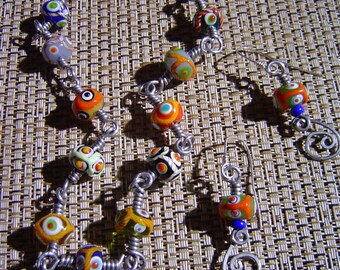 Blast From the Past Inspired by the 1970's Lampwork Bead Necklace Earring Set